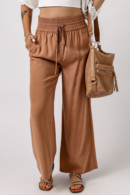 Drawstring Smocked Waist Wide Leg Pants-Angel Casuals