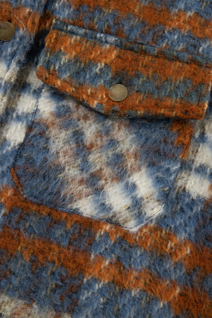 Plaid Collared Neck Jacket with Chest Pockets-Angel Casuals