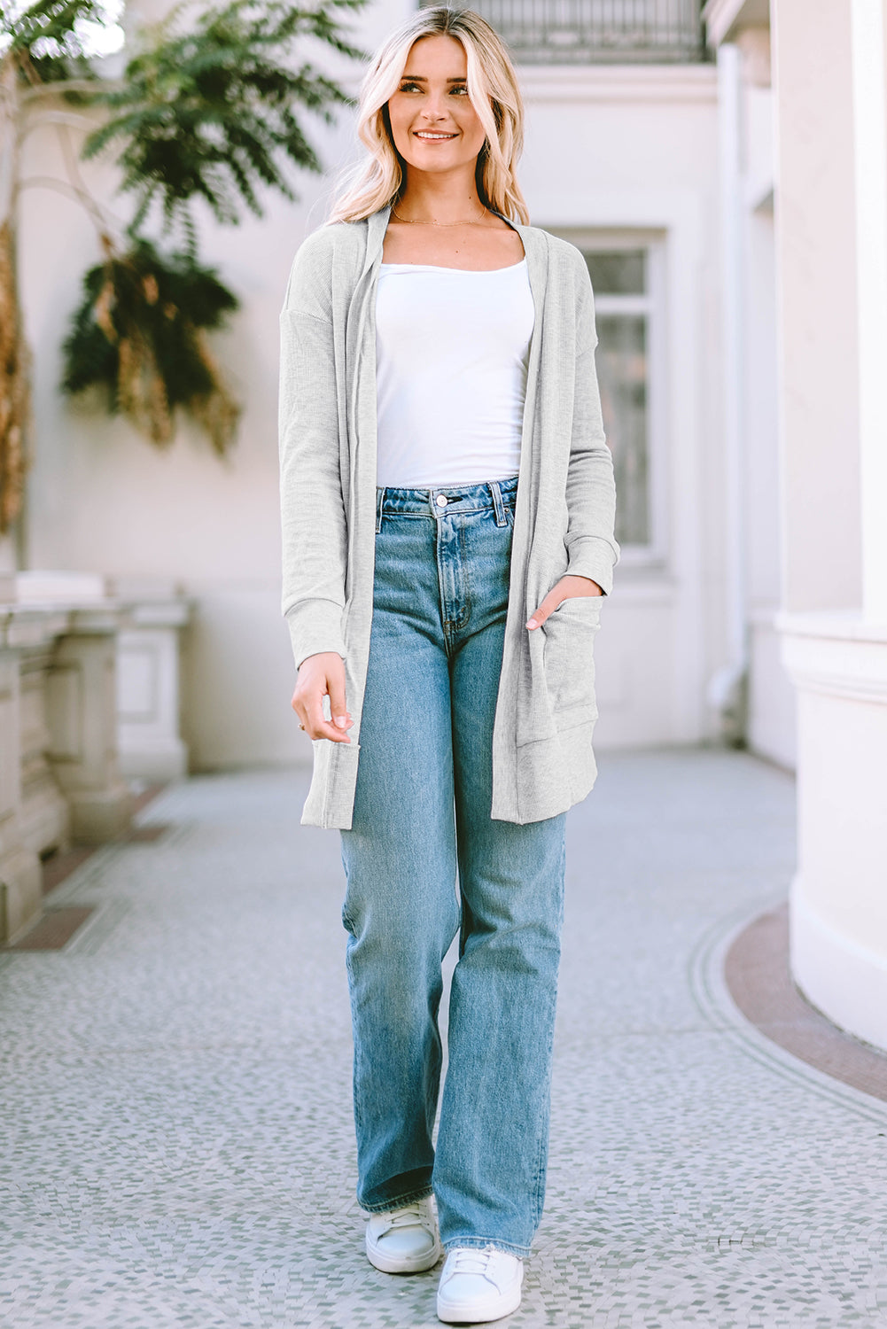 Pocketed Open Front Long Sleeve Cardigan-Angel Casuals
