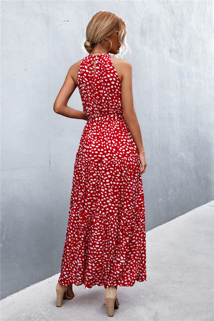 Printed Sleeveless Tie Waist Maxi Dress-Angel Casuals