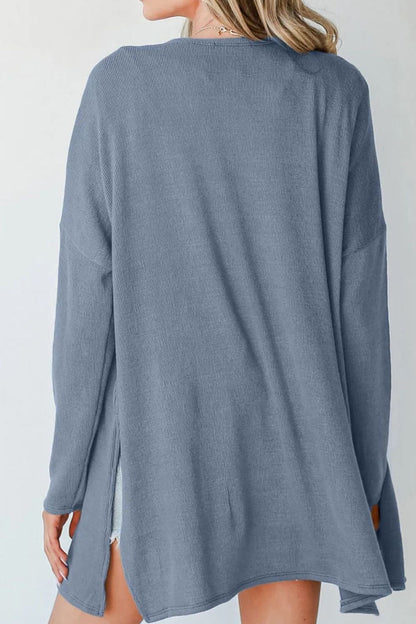 Slit Open Front Long Sleeve Cover Up-Angel Casuals