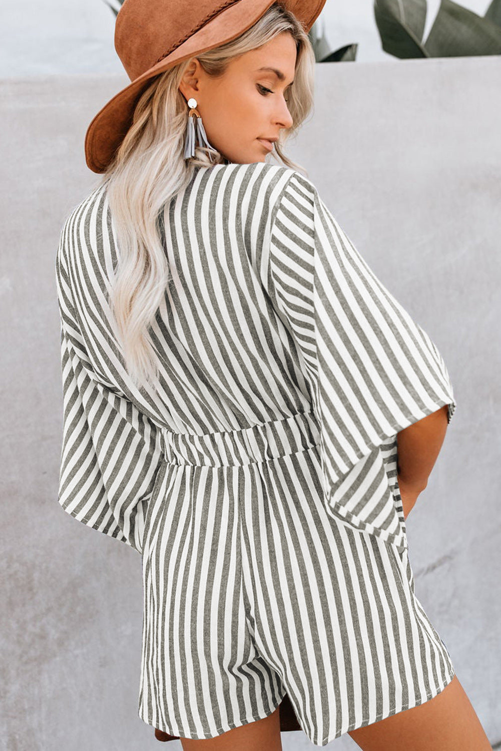 Bow Striped Kimono Sleeve Romper-Angel Casuals