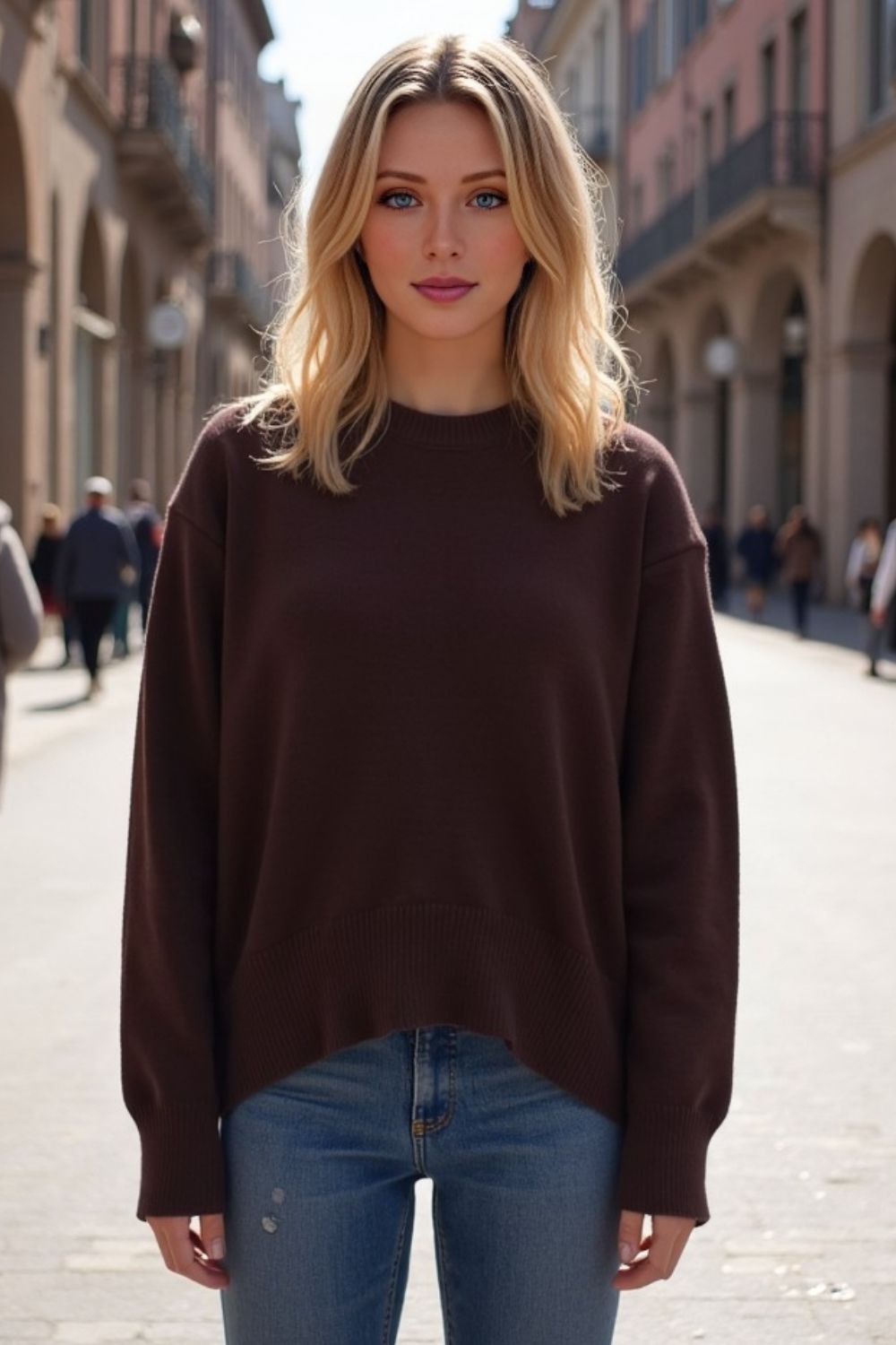 Basic Bae Round Neck Dropped Shoulder Sweater-Angel Casuals