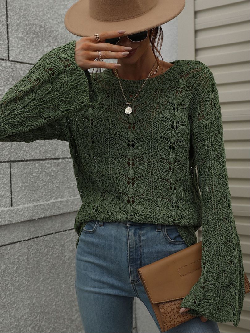 Openwork Dropped Shoulder Knit Top-Angel Casuals