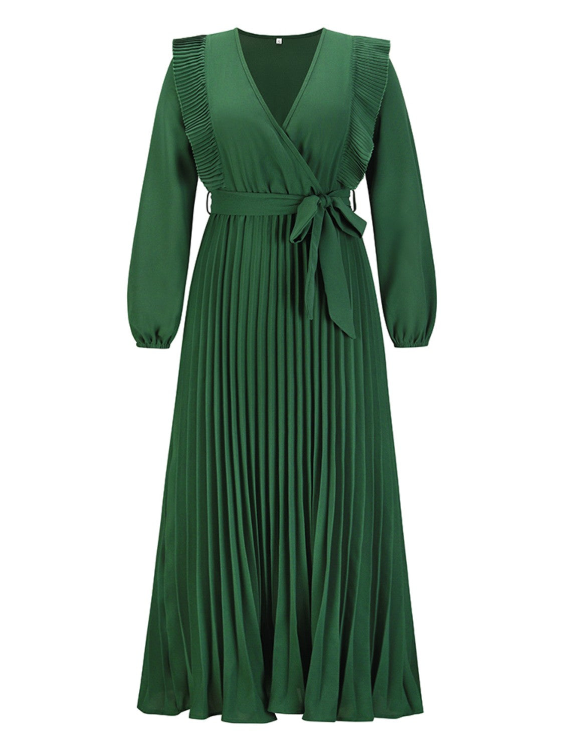 Pleated Surplice Tie Waist Maxi Dress-Angel Casuals