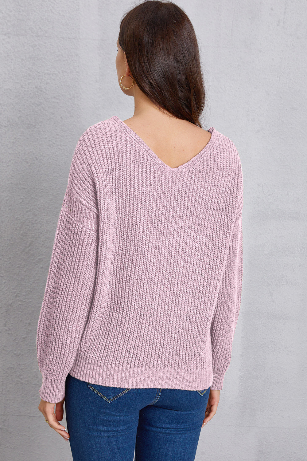 V-Neck Pocketed Dropped Shoulder Knit Top-Angel Casuals