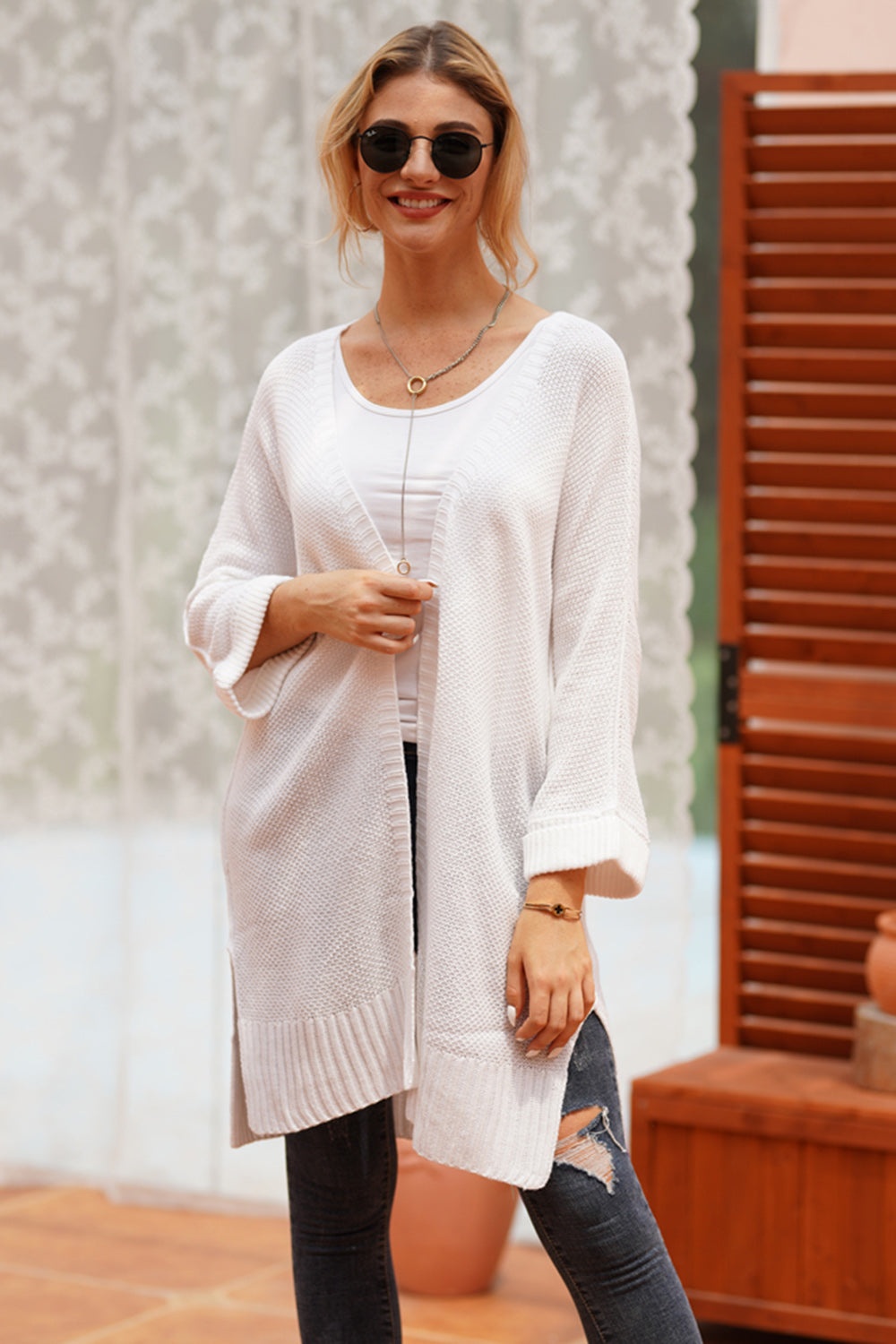 Open Front Long Sleeve Cardigan-Angel Casuals