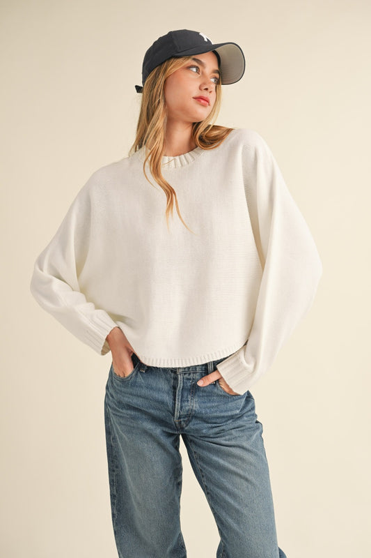 Mable Round Neck Dolman Sleeve Cropped Sweater-Angel Casuals