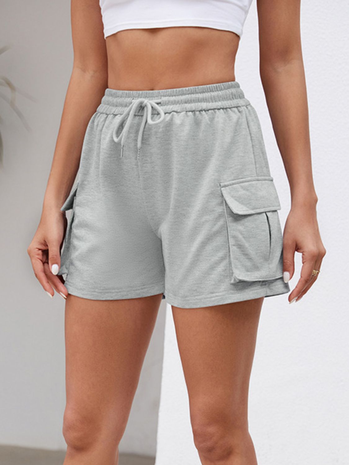 Drawstring Elastic Waist Shorts with Pockets-Angel Casuals