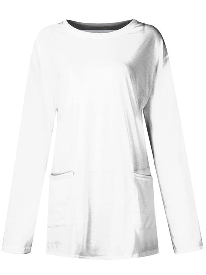 Full Size Pocketed Round Neck Long Sleeve T-Shirt-Angel Casuals