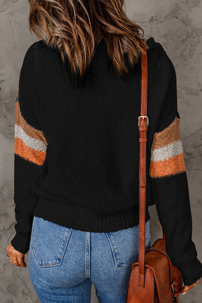 Contrast Round Neck Dropped Shoulder Sweater-Angel Casuals