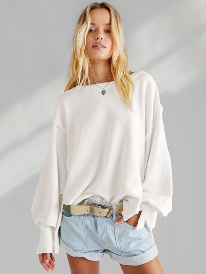 Slit Round Neck Dropped Shoulder T-Shirt-Angel Casuals