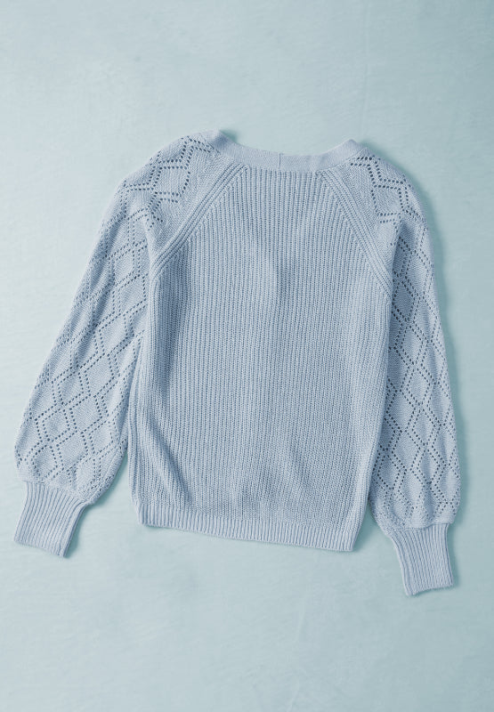 Openwork V-Neck Button Up Cardigan-Angel Casuals