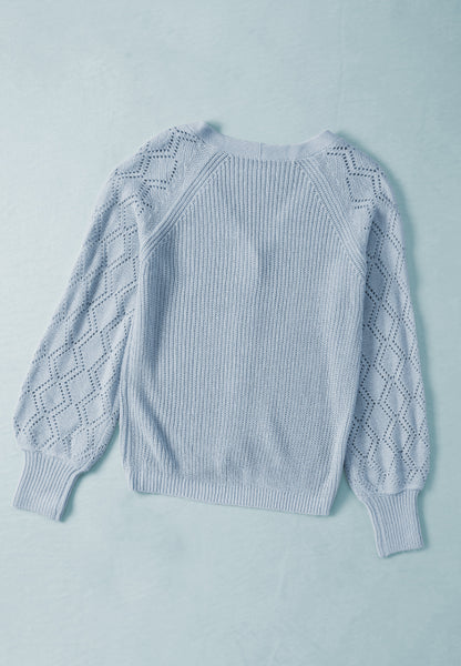 Openwork V-Neck Button Up Cardigan-Angel Casuals