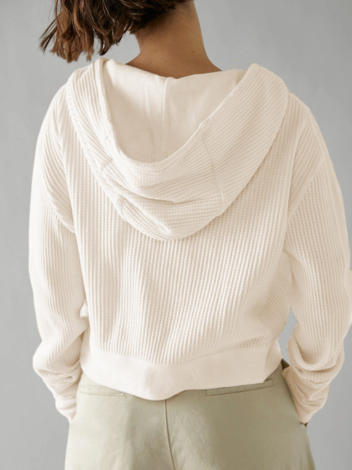 Waffle-Knit Dropped Shoulder Hooded Jacket-Angel Casuals