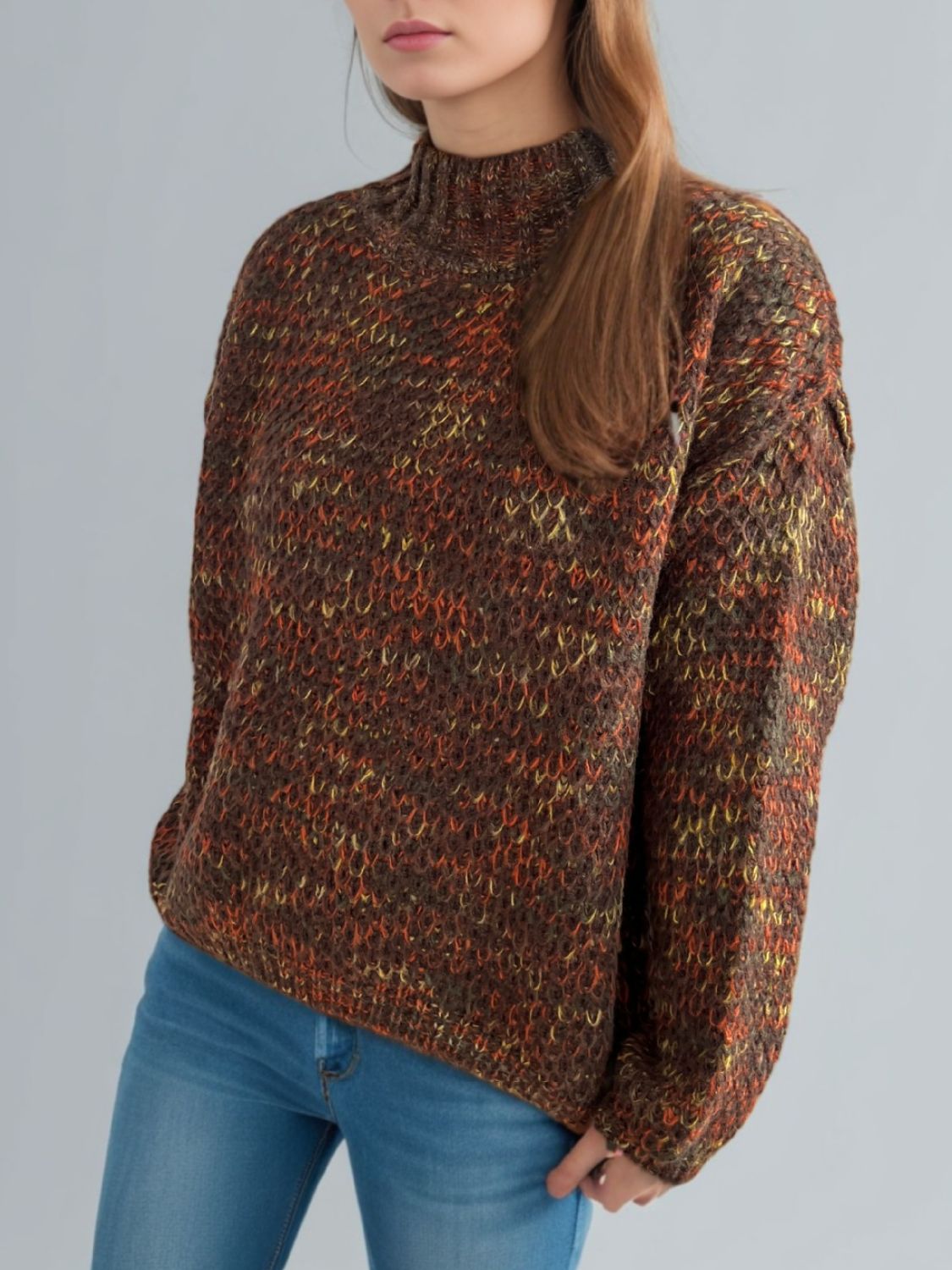 Heathered Turtleneck Dropped Shoulder Sweater-Angel Casuals