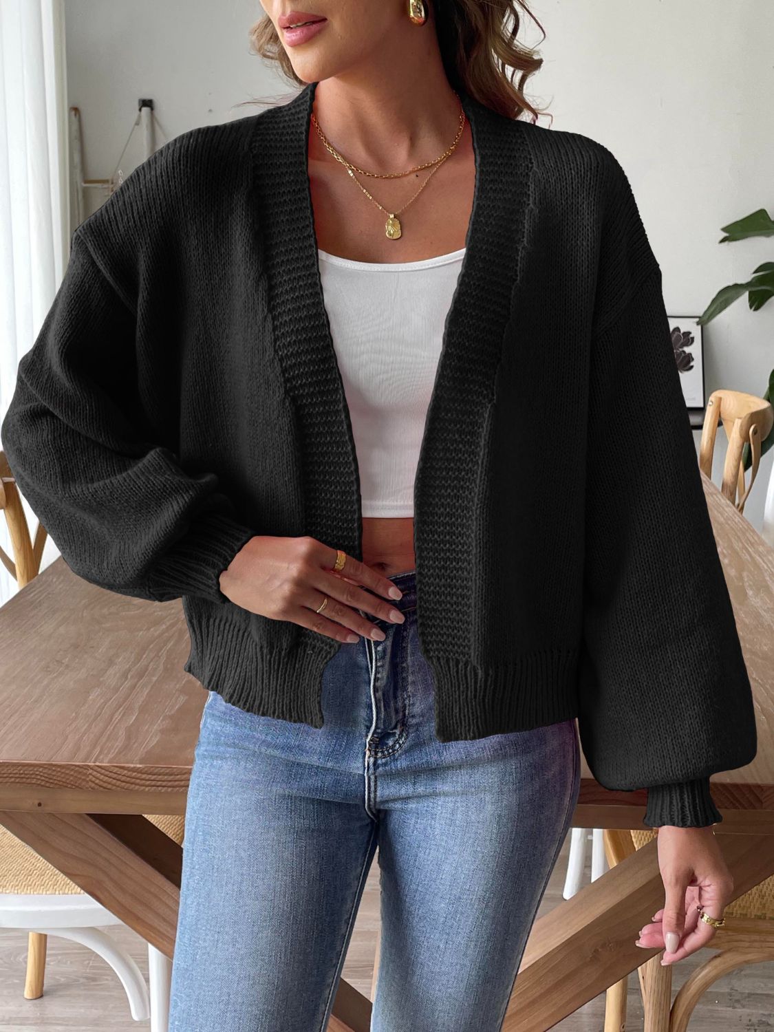 Open Front Long Sleeve Cardigan-Angel Casuals