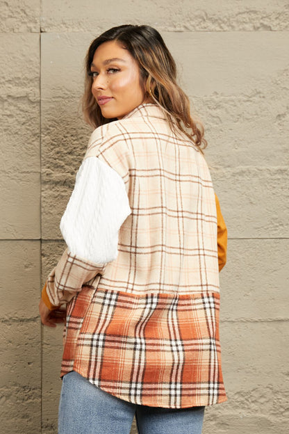 Double Take Plaid Color Block Dropped Shoulder Shacket-Angel Casuals