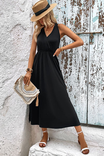 Surplice Neck Slit Sleeveless Dress-Angel Casuals