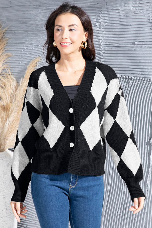 Geometric Button Up Dropped Shoulder Cardigan-Angel Casuals