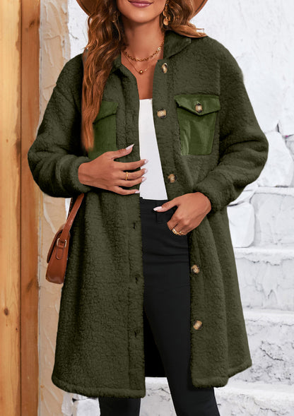 Collared Neck Long Sleeve Longline Teddy Jacket-Angel Casuals