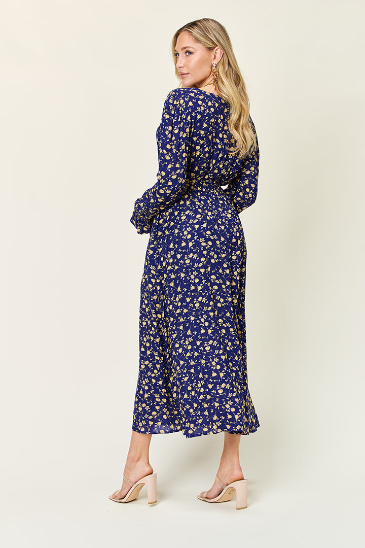 Double Take Full Size Tie Back Flounce Sleeve Dress-Angel Casuals