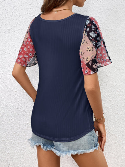 Printed Puff Sleeve Round Neck Tee-Angel Casuals