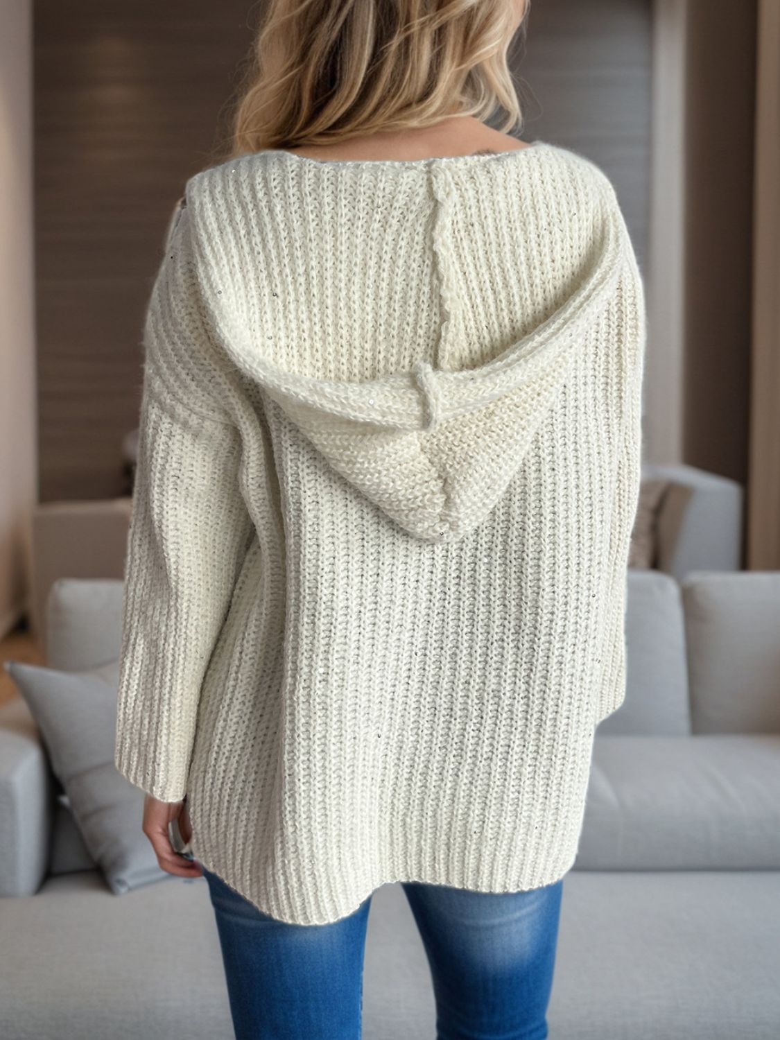 Sequin Detail Long Sleeve Hooded Cardigan-Angel Casuals