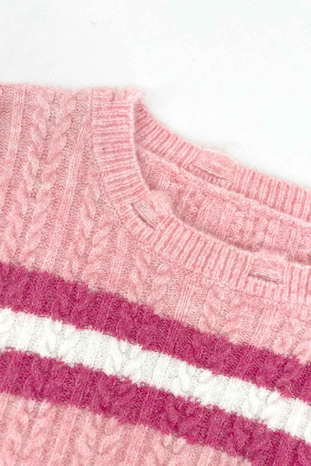 Cable-Knit Striped Dropped Shoulder Sweater-Angel Casuals