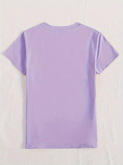 Letter Graphic Round Neck Short Sleeve T-Shirt-Angel Casuals