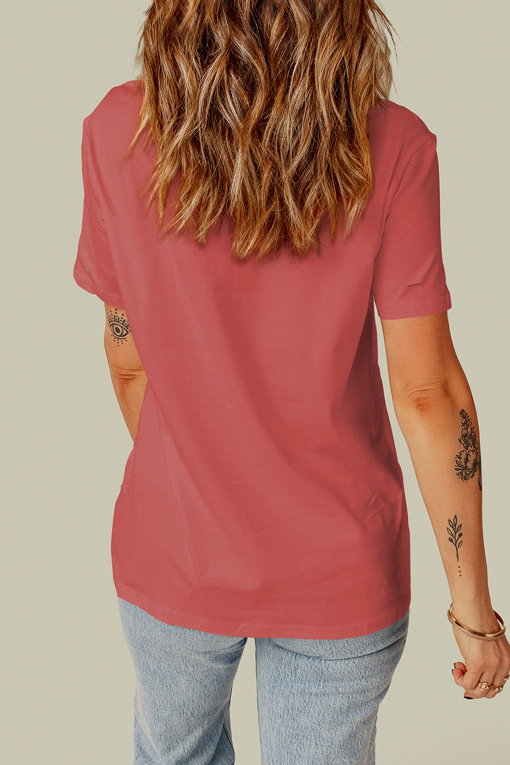 Distressed Round Neck Tee-Angel Casuals