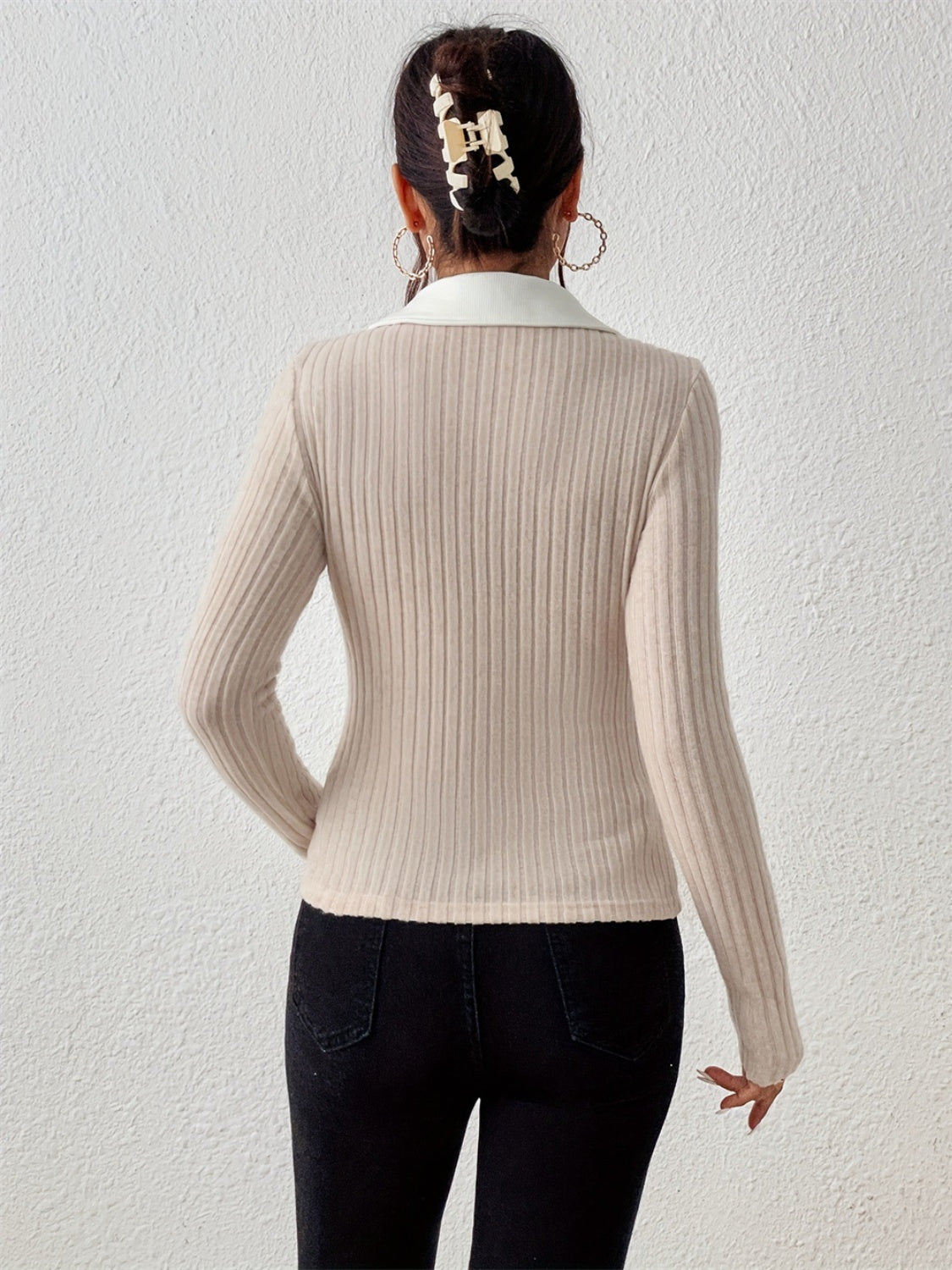 Johnny Collar Long Sleeve T-Shirt-Angel Casuals