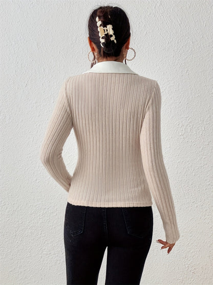 Johnny Collar Long Sleeve T-Shirt-Angel Casuals