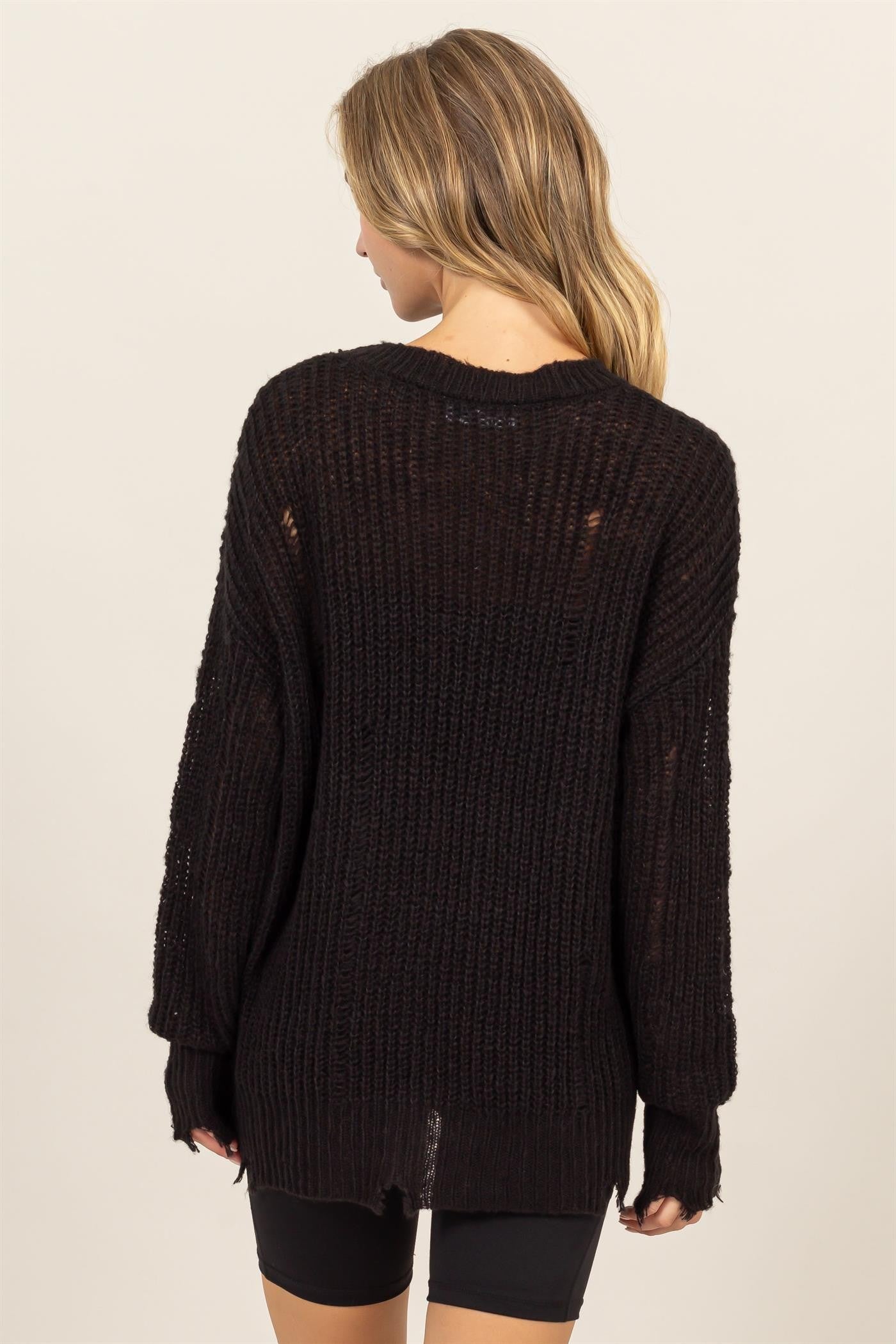 HYFVE Distressed Long Sleeve Knit Top-Angel Casuals