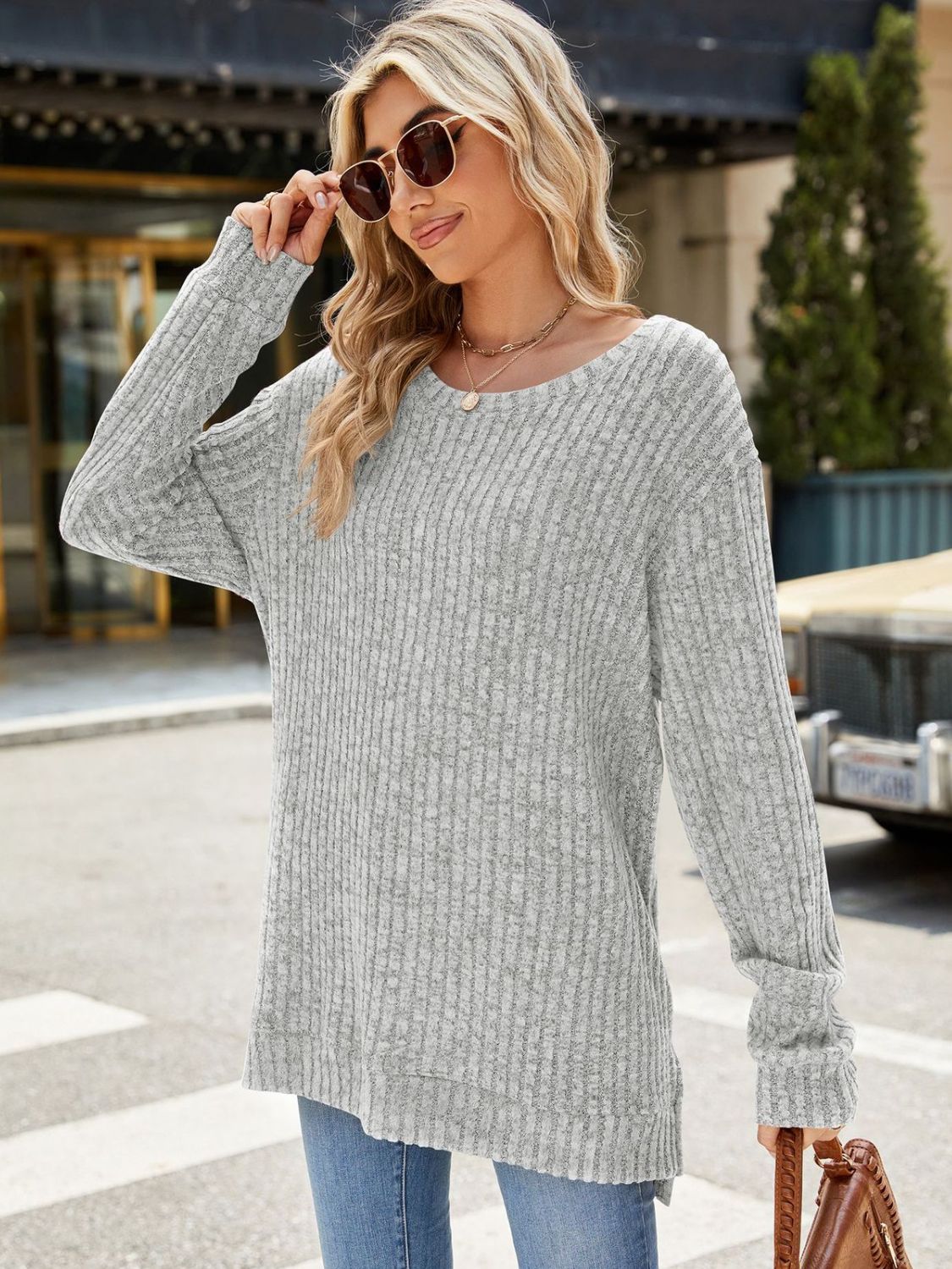 Round Neck Long Sleeve T-Shirt-Angel Casuals