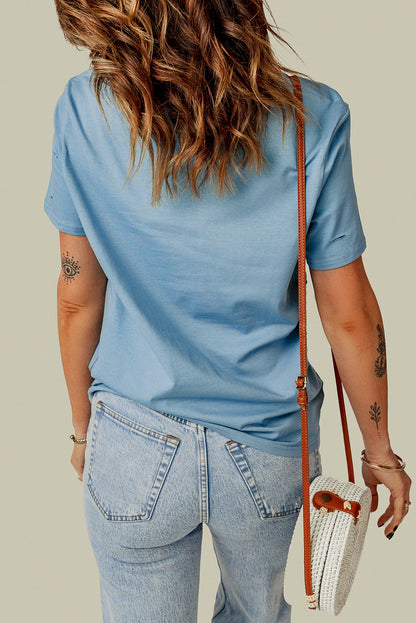 Distressed Round Neck Tee-Angel Casuals