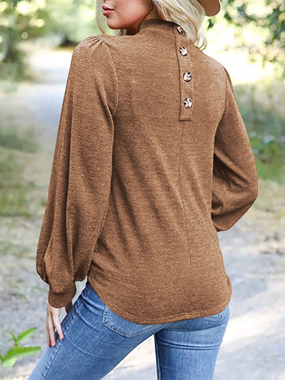 Full Size Mock Neck Long Sleeve T-Shirt-Angel Casuals