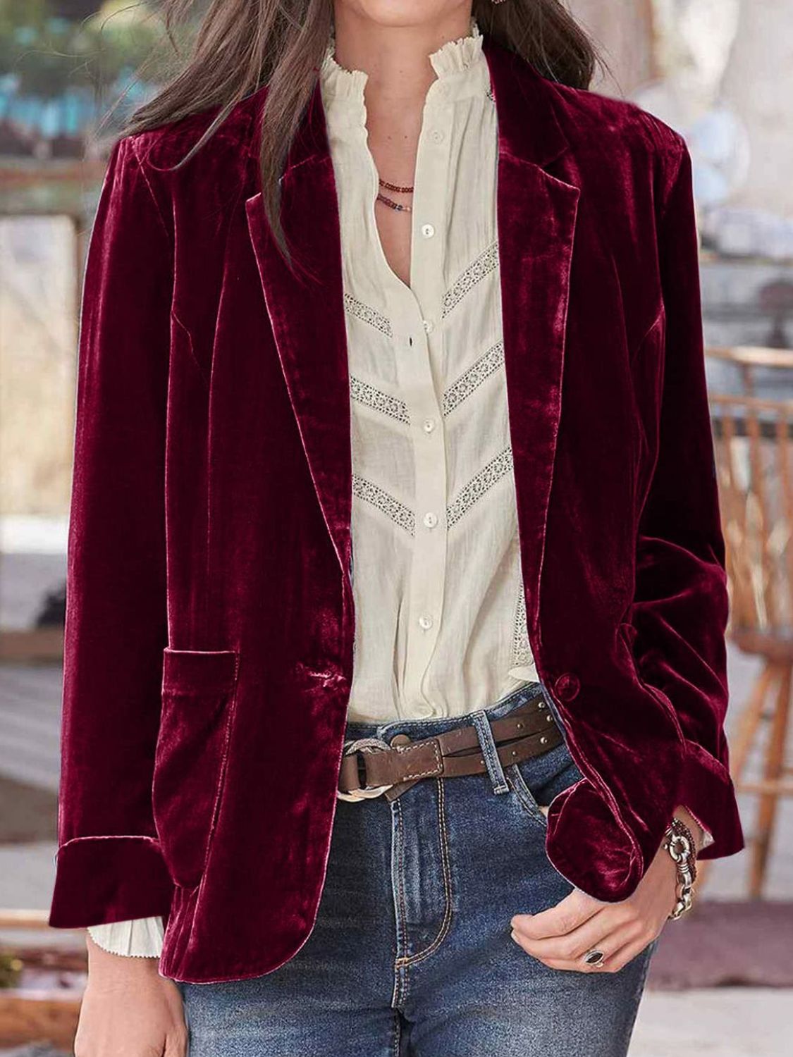 Pocketed Button Up Lapel Collar Blazer-Angel Casuals