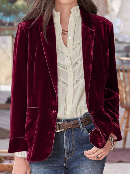 Pocketed Button Up Lapel Collar Blazer-Angel Casuals