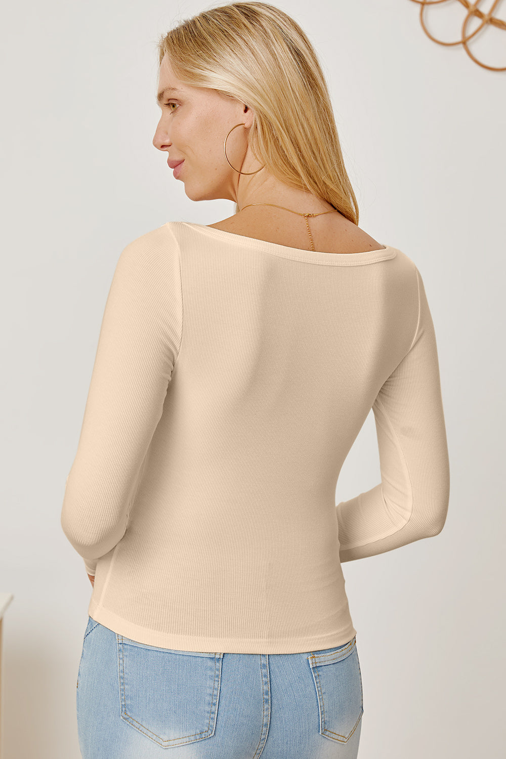 Square Neck Long Sleeve T-Shirt-Angel Casuals