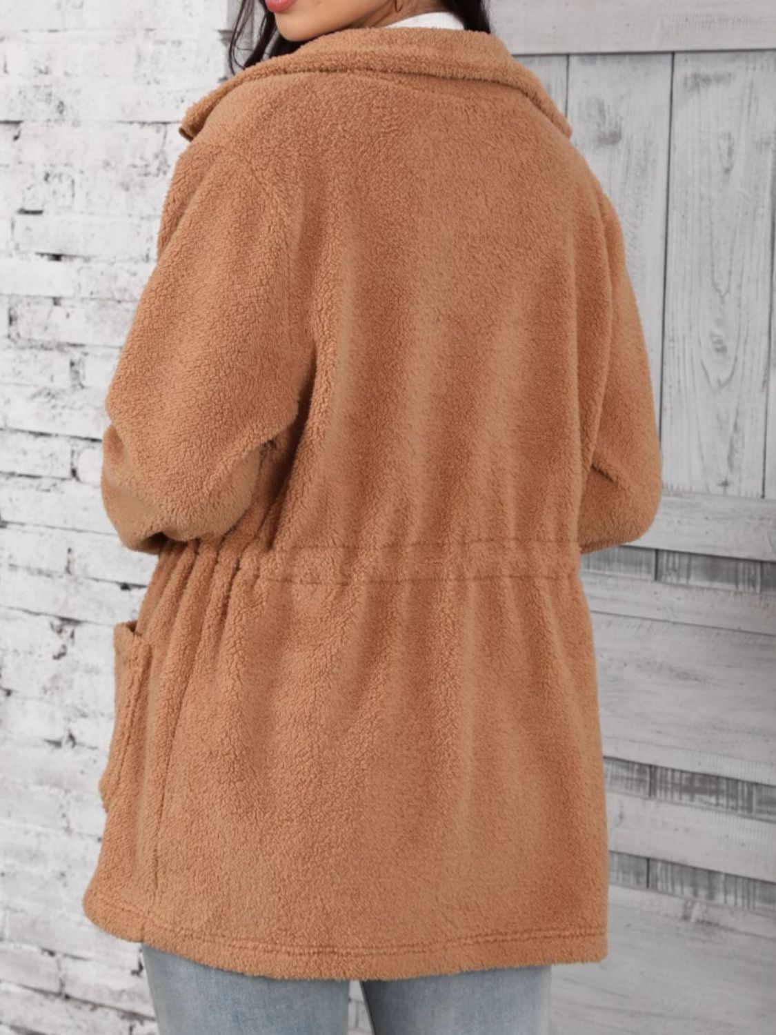 Drawstring Zip Up Long Sleeve Outerwear-Angel Casuals