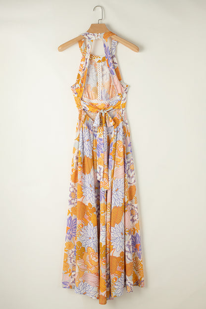 Tied Printed Grecian Sleeveless Maxi Dress-Angel Casuals