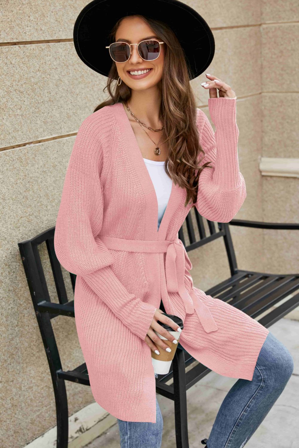 Open Front Lantern Sleeve Cardigan-Angel Casuals