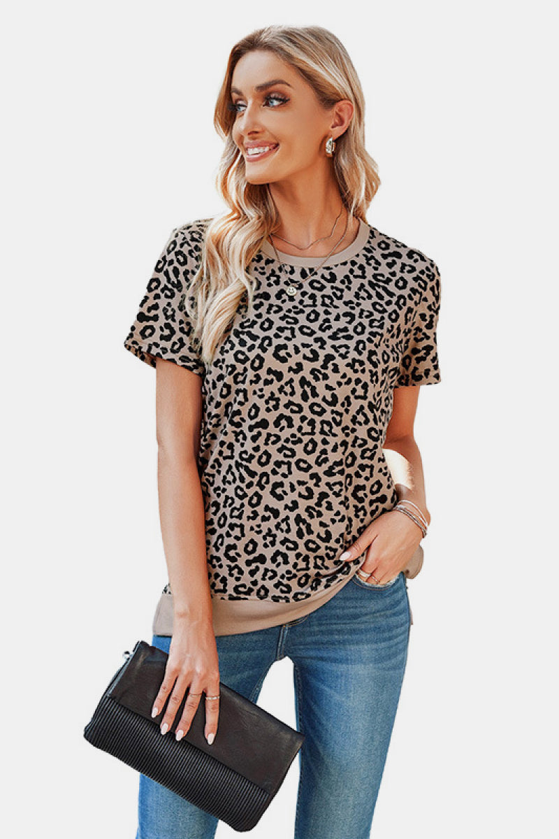 Leopard Print Short Sleeve Tee-Angel Casuals