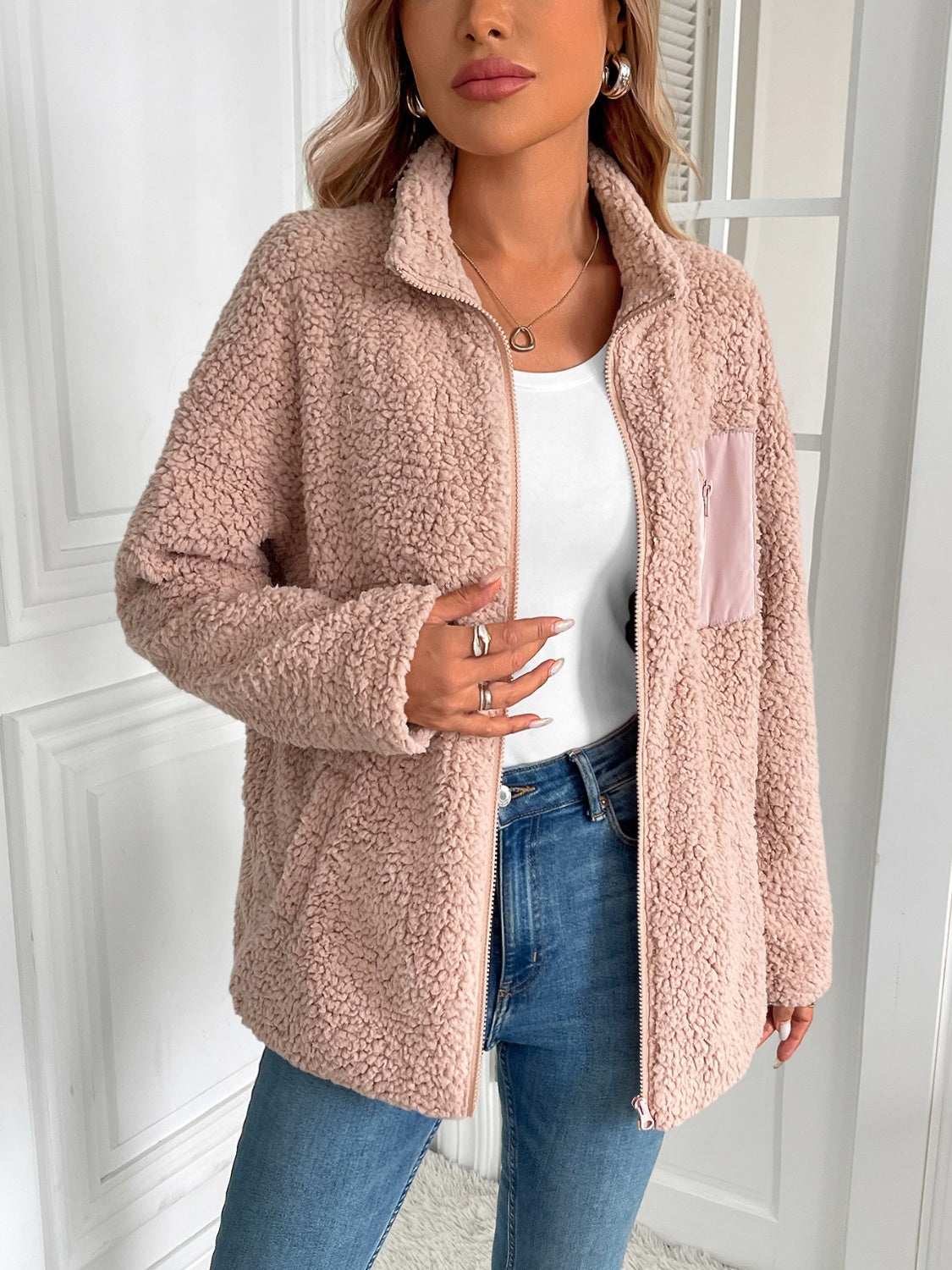 Ivy Lane Zip Up Long Sleeve Fuzzy Jacket-Angel Casuals