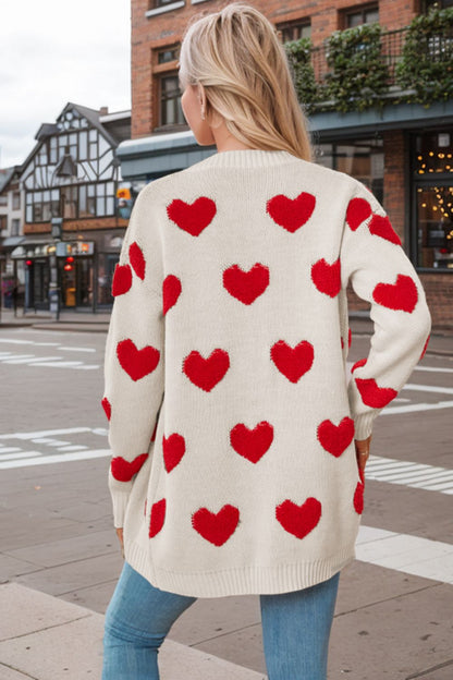 Heart Button Down Long Sleeve Cardigan-Angel Casuals