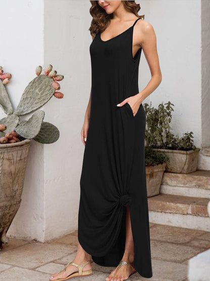 Slit Scoop Neck Sleeveless Dress-Angel Casuals