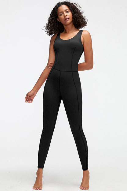 Crisscross Wide Strap Active Jumpsuit-Angel Casuals