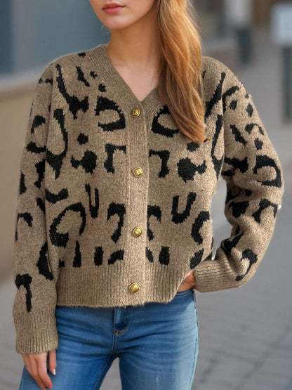 Leopard V-Neck Button Up Cardigan-Angel Casuals