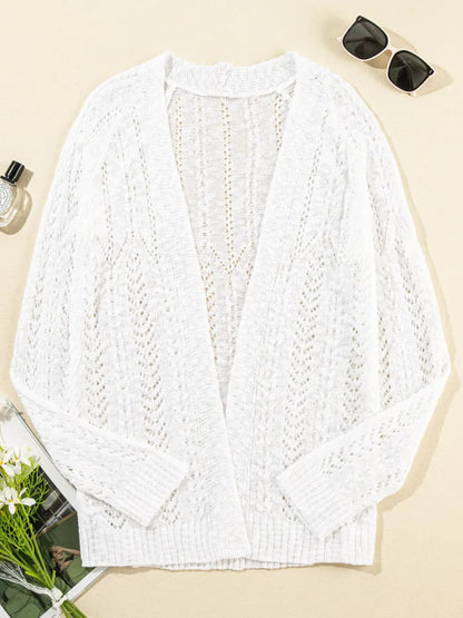 Openwork Open Front Long Sleeve Cardigan-Angel Casuals